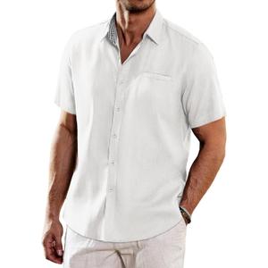 COOFANDY Men's Casual Linen Shirts Short Sleeve Button Down Shirt Summer Beach Tops (White, S)