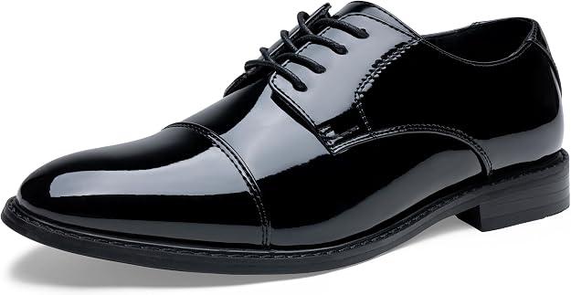 Jousen Men's Dress Cap Toe Shoes Wingtip Brogue Oxfords for Men Business Formal Derby Shoes, Patent Black US 10
