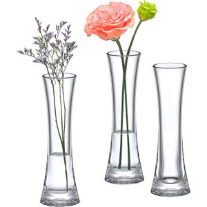 Amazing Abby - Veronica - 3-Pack Acrylic Bud Vases, Plastic Flower Vases for Wedding Centerpieces, Home Decorations, Office Ornaments, Shatter-Proof, 8" (H), Round