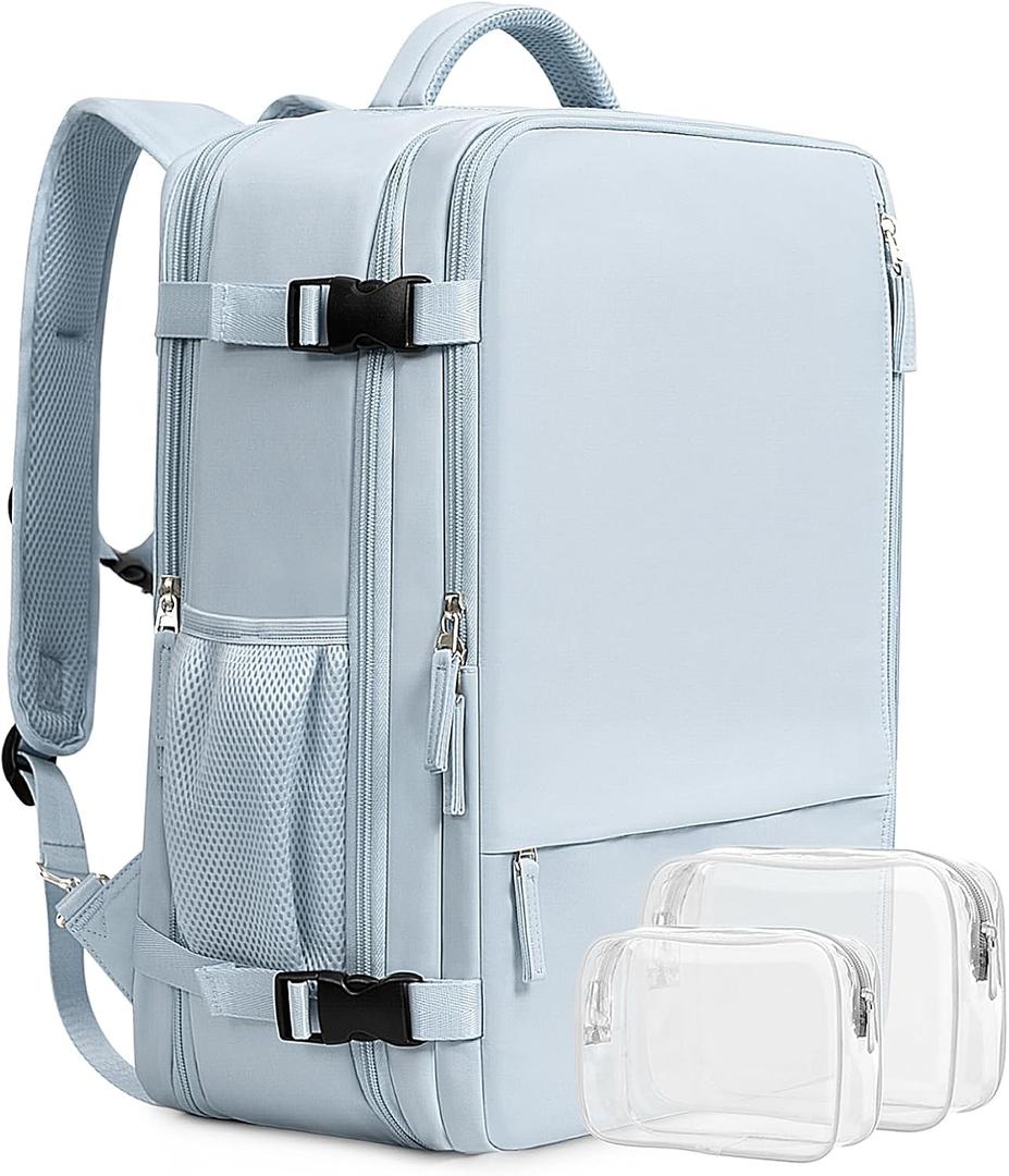 Beraliy 29L Travel Backpack Women, Airline Approved Backpack, Carry On luggage, 17.3 inch Laptop Backpack, Waterproof Business Hiking Weekend Bag, Light-blue (X-Large)