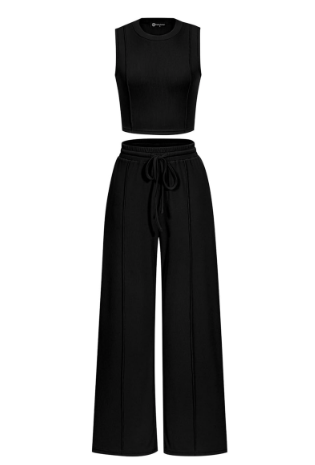 PRETTYGARDEN Women's Summer 2 Piece Loungewear Set Cropped Tank Top Wide Leg Sweatpants Tracksuit Casual Outfits, L