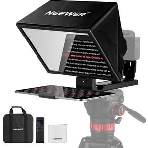 NEEWER Basics X12B Aluminum Alloy Teleprompter 12" for iPad Tablet DSLR Camera, Bluetooth, No Assembly, Remote & App Control, Compatible with iOS Android, Black, for Streaming
