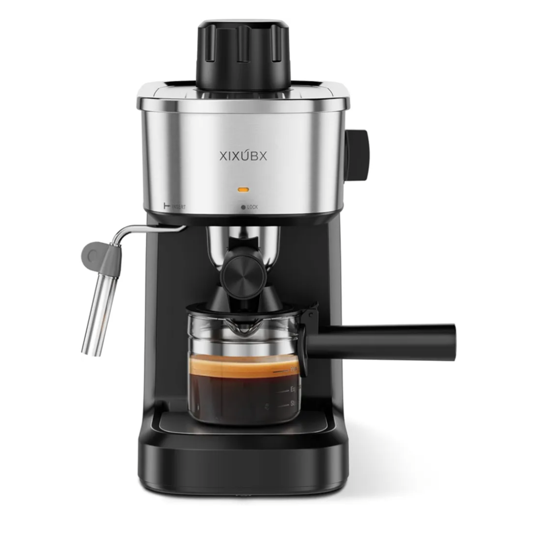 6 Bar Espresso Machine, 800W Compact Coffee Maker with Stainless Steel Cup Warmer, Steam Milk Frother, Automatic Pressure Relief, Cappuccino & Latte Maker, Black, for Home and Office