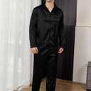 Men's Silky Satin Pajama Sets Mens Sleepwear Big and Tall Pajamas for Men Loungewear Summer Pjs Lounge Set M-5XL (Black, XXL)