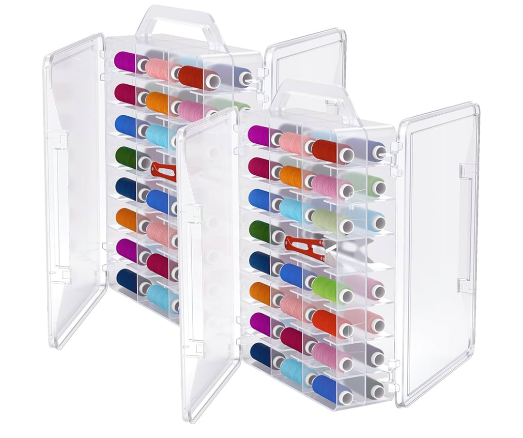 46 Grids Sewing Organizer, Double Sided Thread Box Storage, Portable Clear Plastic Organizer Box for Embroidery and Sewing Threads, Embroidery Floss, Crafts, Small Toys (Clear,2 Pack)