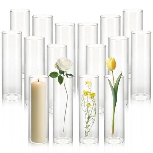 Tigvio 16 Pack 5.9" Tall x 1.8" Diameter Clear Glass Cylinder Vases - Multi-Use Flower Vase, Hurricane & Floating Candle Holders for Wedding Centerpieces, Home Decor, Table Displays