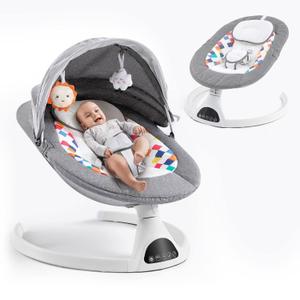 Soobaby Baby Swing for Infants,Electric Swing for Babies,Portable Swing for Baby Boy Girl,Remote Control Indoor Baby Rocker with 5 Sway Speeds,Music and Bluetooth,Deep Gray