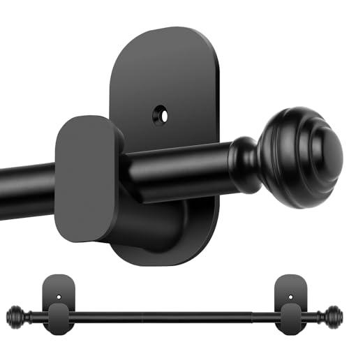 KAMANINA Curtain Rods No Drilling for Windows 32 to 86 Inches, 5/8 Inch Adjustable Renter Friendly Curain Rod with 3M Adhesive Brackets without Drilling, Black