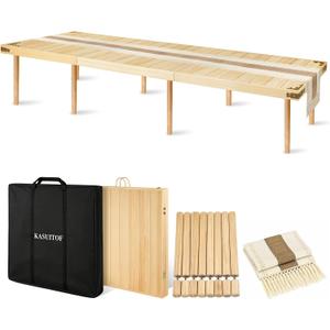 Low Picnic Table with 2 Adjustable Heights Boho Wooden Picnic Table with Table Runner, 95" x 34" Size for 10, Portable & Foldable for Beach, Camping & Forest (Large Size for 10)