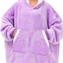 Kipswiza Oversized Wearable Blanket Hoodie Birthday Gifts for Women & Men, Thick Sherpa Fleece Blankets Sweatshirt Lounging Pullover Birthday Gift for Mom Sisters Girls Boys, Purple (Adult/Regular)