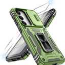 ATUMP for Samsung Galaxy S24 Plus Case with [2Pcs] HD Screen Protector & Slide Camera Cover, Rotated Ring Kickstand [Military Grade Shockproof] Protective Case for Galaxy S24 Plus 6.7", Olive Green