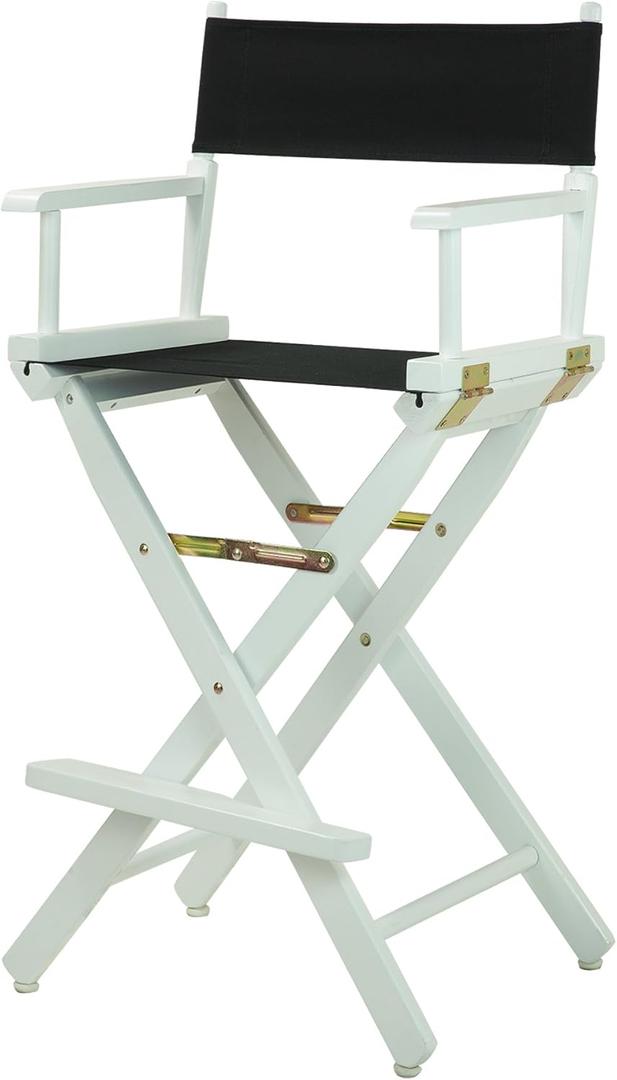 Casual Home Director's Chair ,White Frame/Black Canvas,30" - Bar Height, 30 in