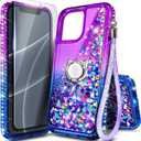 NGB Designed for iPhone 16 Plus Case, Purple/Blue | Glitter Liquid Sparkle Cute Cover for Women Girls Kids | with Tempered Glass Screen Protector & Ring Holder & Wrist Strap