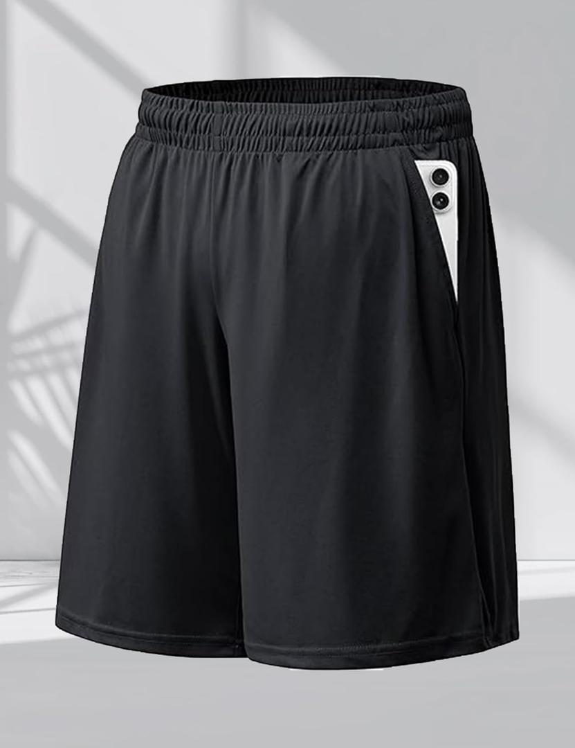 Athletic Shorts for Men with Pockets and Elastic Waistband Quick Dry Activewear (XX-Large, Black)