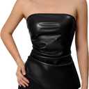MakeMeChic Women's Faux Leather Strapless Tube Tops Asymmetrical Ruched Backless Corset Crop Going Out Tops XL