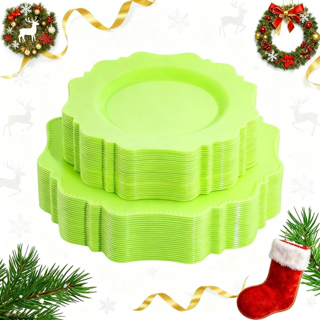 COLOSUS Disposable Plastic Plates 60Pcs, Light Green Party Plates, Heavy Duty 30 Dinner plate 10.5" and 30 Salad/Dessert Plate 8.25" for Easter Party Dinner