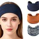 XEF Headbands for Women Bohemian Wide Floral Thick Hair Band No Slip Gym Elastic Twist Knot Athletic Headband Sweatbands Fashion Hair Accessories for Teen Girls (Black, Brown, Black with Design)