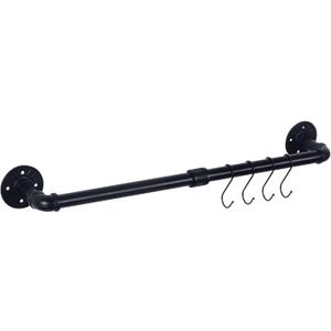 HouseAid 24 Inch Industrial Pipe Towel Bar, Farmhouse Iron Hand Towel Holder, Vintage Style Towel Rod for Bathroom, Wall Mounted, Matte Black (Hook Included)