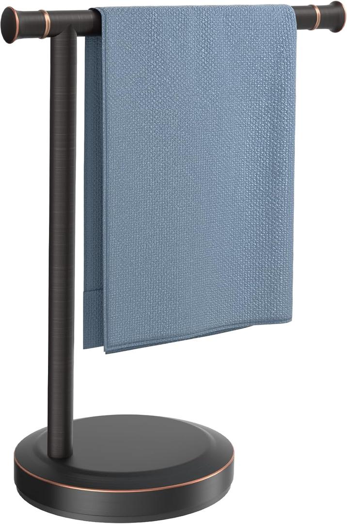 Hoimpro 13" Oil Rubbed Bronze Stand Hand Towel Holder Bathroom Kitchen Countertop Towel Rack Towel Bar Ring Free Standing Counter T Bath Accessories Freestanding Vanity Sink Hardware Stainless Steel