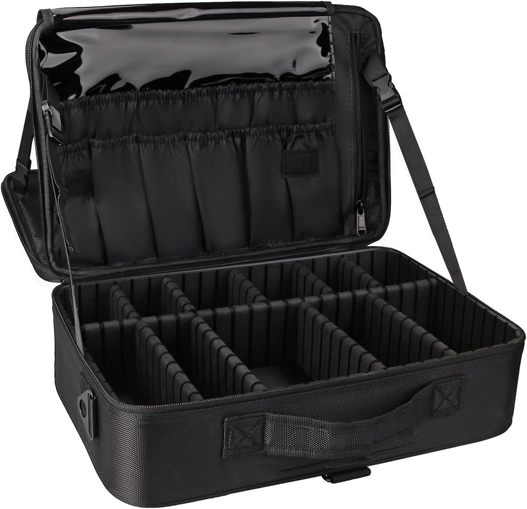 Relavel Travel Makeup Train Case Cosmetic Case Organizer Portable Artist Storage Bag with Adjustable Dividers for Cosmetics Makeup Brushes Toiletry Jewelry Digital Accessories (Large)
