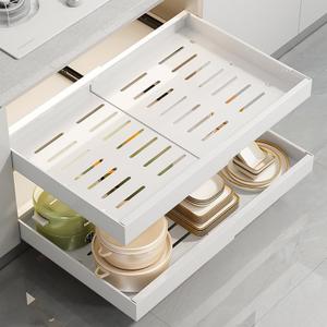 Pull Out Drawers for Cabinets, 2 Packs Expandable(12.6''-20.5'') Slide Out Shelves for Kitchen Cabinets, Pullout Cabinet Organizer with Adhesive Nano Film and Screws for Kitchen Cabinet Organization