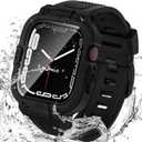 Goton 3 in 1 Waterproof Case with Band for Apple Watch with Built-in Tempered Glass Screen Protector 44mm, 360 Shockproof Bumper Face Cover with Band for Apple Watch SE 3/SE 2/SE, Series 6/5/4, 44mm (Matte Black)