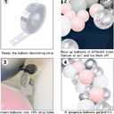 Silver Pink Balloons Garland Kit, 100pcs White and Silver Confetti Metallic Latex Balloons Arch with 16ft Tape Strip & Dot Glue for Girl Baby Shower, Birthday Party, Wedding, Anniversary Decorations