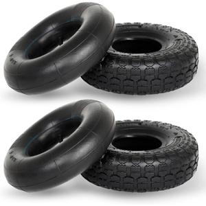 GICOOL 4.10/3.50-4 Replacement Tire and Inner Tube Set, 2 Pack, 10" Heavy Duty Tire and Tube, TR-13 Straight Valve Stem, for Hand Truck Trolley Dolly Garden Wagon Cart Wheel Replacement