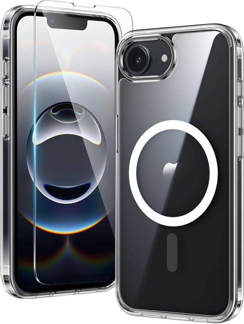 FNTCASE for iPhone 16e Case: Clear Magnetic Rugged Protection | Military Grade Slim Anti Yellowing Phone Cases | Shockproof Scratch-Resistant Transparent Phone Cover(Clear)