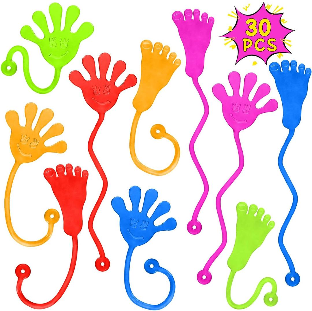 PICcircuit Sticky Hands Bulk 30 PCS Party Favors for Kids 4-8,8-12 Year Stretchy Sticky Hand Feet Goodie Bags Stuffers for Kids Classroom Prizes End of Year Student Gifts Birthday Trinkets Slap Hand