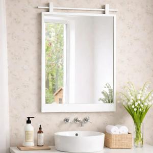 White Bathroom Mirror - 24" x 16" Rustic White Mirrors Rectangle Metal Framed Barn Door Farmhouse Vanity Mirror for Over Sink Bedroom Entryway Home Wall Decor