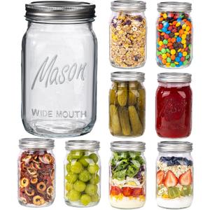 WELLIFE Wide Mouth Mason Jars, 9 Pack Mason Jars 32 oz for Pickling, Canning, Fermenting and Food Storage, Microwave & Dishwasher Safe