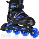 Kids Inline Skates for Girls Boys, Youth and Adult, Adjustable Blades Roller Quad Skates for Men and Women with Full Wheels Illuminating, Outdoor Skates (Large Size, Blue)