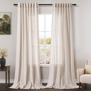 Tan Beige Linen Curtains 94 inch Length for Living Room 2 Panel Set Burlap Textured Semi Sheer Drapes Rustic Country Window Treatment Farmhouse Drop Cloth Curtain 94 inches Long for Dinning Room
