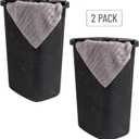 Mind Reader Slim Laundry Hamper with Lid, 60L Tall Clothes Basket, Narrow Tapered Design for Bathrooms, Closets and Laundry Rooms, Plastic, 2 Pack, Black