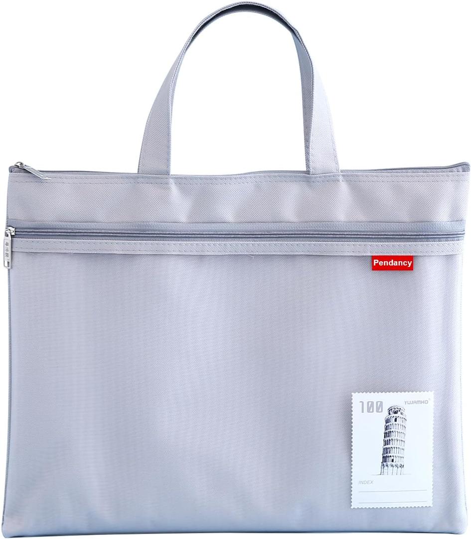 Pendancy Mesh Zipper Pouch 11x13.7 in, Large Double Pocket Waterproof File Bag with Handle, A4 Size Foldable Document Storage for Puzzle Project/Cross Stitch/Travel/OfficeGray