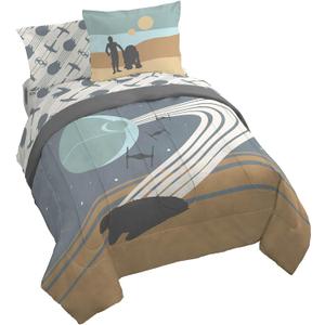 Jay Franco Star Wars Queen Size Comforter Set - 7 Piece Bedding Includes Sheet Set & Pillow Covers - Super Soft Cozy Bedding with Death Star and Millennium Falcon