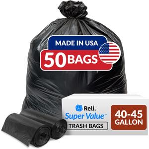 Reli. 40 to 45 Trash Bags Heavy Duty | 50 Trash Bags | Super Sizeable for Serious Garbage Cleanup (Black)
