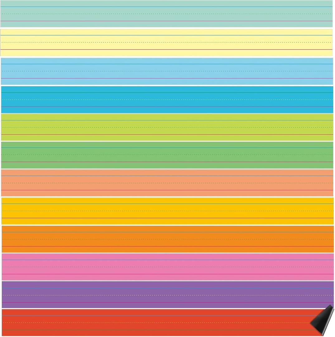 Faccito 12 Pieces Large Magnetic Sentence Strips 3 x 36 inch Dry Erase Sentence Strips Jumbo Multicolor Magnetic Handwriting Paper with Lines for Teacher Whiteboard Classroom School Supplies