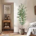 Artificial Olive Tree, 7FT Tall Faux Olive Trees 84in Outdoor Fake Potted Silk Plant with Trunk and Realistic 1048 Leaves and 40 Fruits for Modern Office Home Decor Indoor1pack