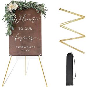 DANMO Easel Stand for Wedding Sign Poster 63'' Instant Display Floor Adjustable Metal Art Easel Gold, 15" x 2.5" x 2.5"