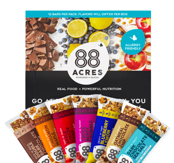 88 Acres Granola Bars, Dark Chocolate Sea Salt, 12 Count, School Safe, Allergen Free Seed & Oat Snack Bar, Gluten & Nut Free, Vegan, Non-GMO & Kosher, Individually Wrapped