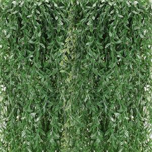 Riceshoot 24 Pcs Artificial Hanging Vines Fake Weeping Willow Leaves Decor Fake Seaweed Artificial Vines Greenery Garland for Wedding Party Backdrop Wall Decor Garden Patio Backyard (Dark Green)