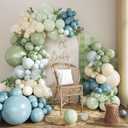 Dusty Blue Sage Green Balloon Arch Kit, 124Pcs Fog Blue Light blue Green Sand White Balloons Different Size for Baby Shower Bridal Shower Anniversary Birthday Party Decorations