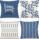 YCOLL Pillow Covers 18x18 Set of 4, Modern Sofa Throw Pillow Cover, Decorative Outdoor Linen Fabric Pillow Case for Couch Bed CarLight Blue