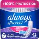 Always Discreet Adult Incontinence Pads for Women, Drier, 7 Drop Long Length, Ultra Absorbency, Pads for Bladder Control Management, Bladder Leaks, Overnight & Postpartum Pads, 42ct
