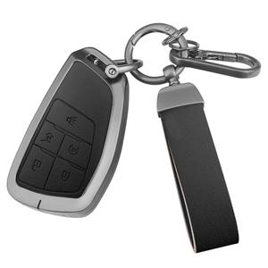 FT FUNTOR for Chevrolet Tahoe Metal Key Fob Cover,PU Leather,Zinc Alloy Key Case Protector,for GMC Yukon Denali Sierra 2021-2025,for Chevy Silverado Suburban Tahoe 2022-2024 (Black, 5 Button)