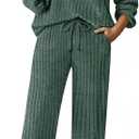 TIYOMI Plus Size Suits For Women 2 Piece Outfits Sweater Top & Wide Leg Pants (XX-Large, Green)