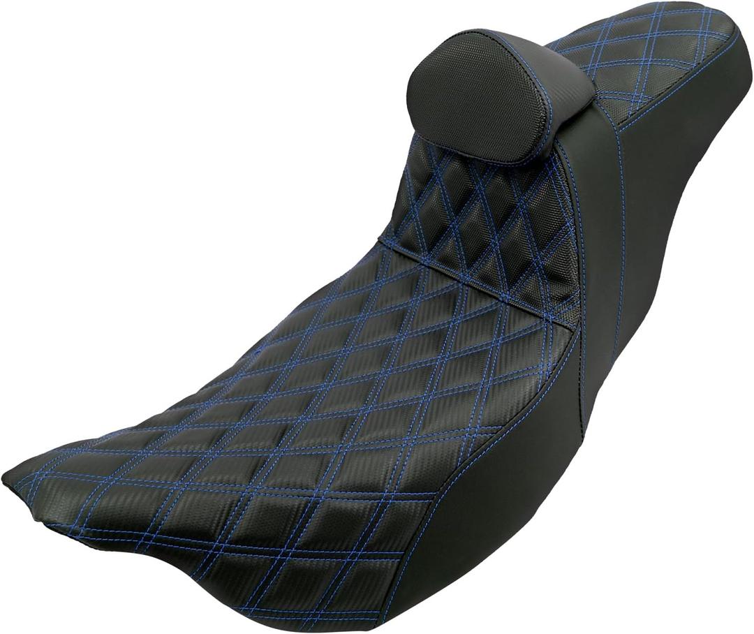 HDBUBALUS Motorcycle Seat Driver Passenger Touring Seat with Backrests for Harley Electra Glide Classic Street Glide Road Glide 2009-later (Blue Stitching)