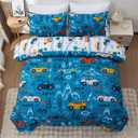 NTBED 5 Pieces Racing Cars Comforter Set Twin for Boys Kids Bed in a Bag Vehicles Transportation Lightweight Microfiber Bedding Sets,Blue